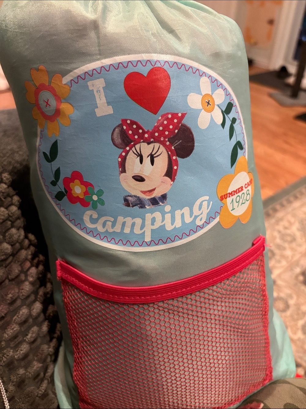 Disney Kids Backpack with Minnie Camping Graphic in Light Green and Pink